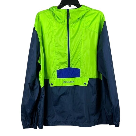 Columbia Mens Athletic Windbreaker Size Large Blue Green Packable 1/2 Zip Hooded - Picture 1 of 9